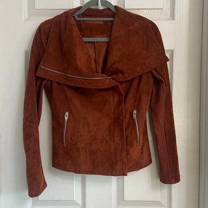 SL8 Faux Suede Moto Jacket Size Small Brown Cropped Long Sleeve